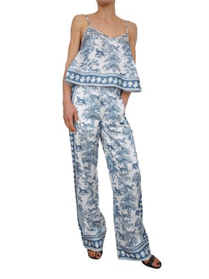 Pantalone Fracomina in tessuto stampa esotica blu in DONNA
