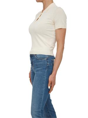 Polo slim Fracomina in viscosa crema con strass in DONNA
