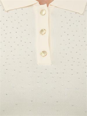 Polo slim Fracomina in viscosa crema con strass in DONNA