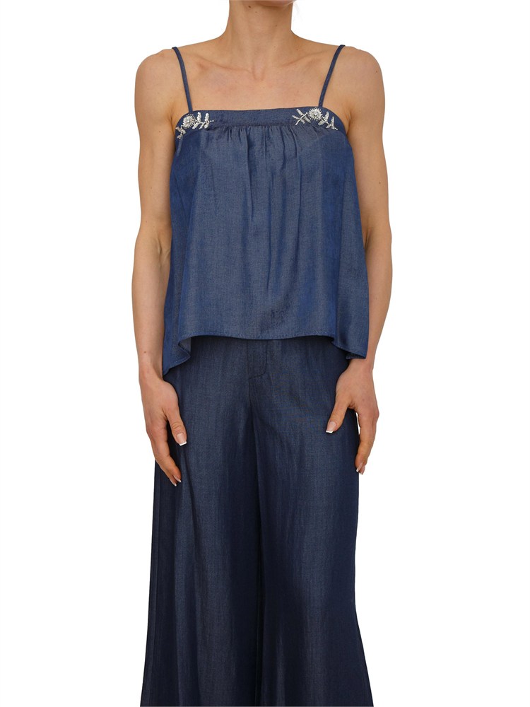 Top Liu Jo in denim chambray con ricamo gioiello