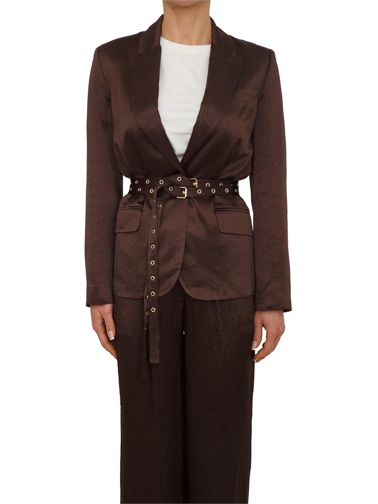 Giacca Liu Jo donna in raso wrinkle marrone con cinture