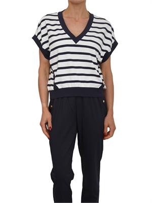 Maglia Liu Jo in interlock blu a righe ed inserti oro in DONNA