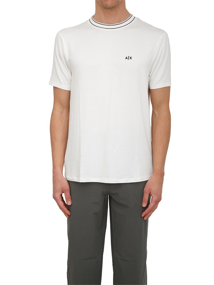 T-shirt Armani Exchange in viscosa bianca profili collo