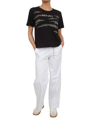 T-shirt Liu Jo donna in cotone nero con logo e strass in DONNA