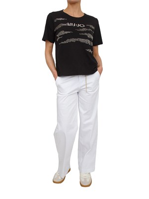 T-shirt Liu Jo donna in cotone nero con logo e strass in DONNA