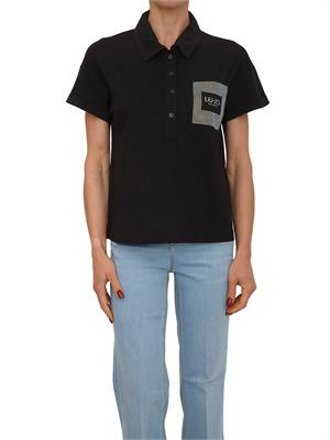Polo Liu Jo donna in cotone nero con tasca strass in DONNA