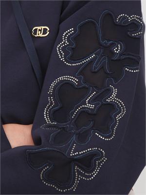 Felpa Liu Jo donna in cotone blu ricami floreali in DONNA