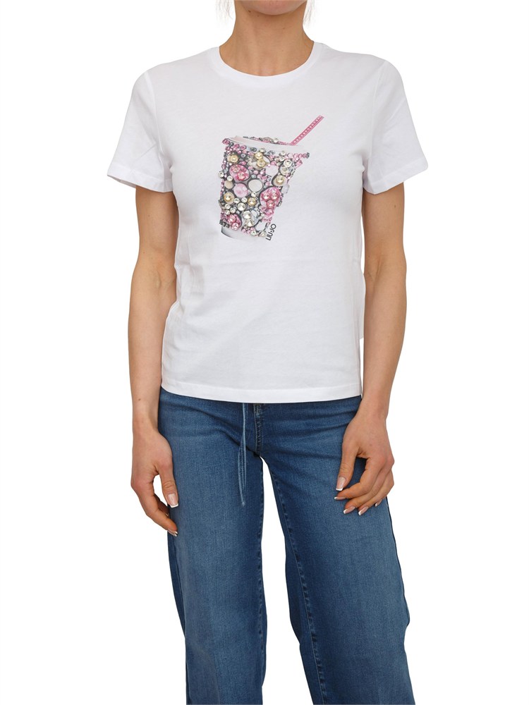 T-shirt Liu Jo donna in cotone bianco e strass gioiello