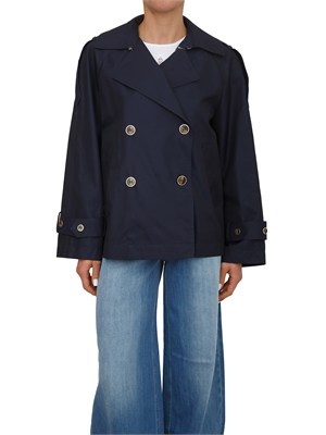 TWIN-SET Caban doppiopetto Twinset in gabardina di cotone blu in DONNA