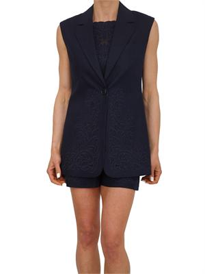 TWIN-SET Gilet Twinset in misto lino e viscosa blu con ricamo in DONNA