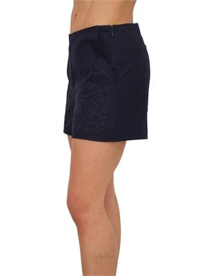 TWIN-SET Shorts Twinset in lino e viscosa blu con ricamo in DONNA