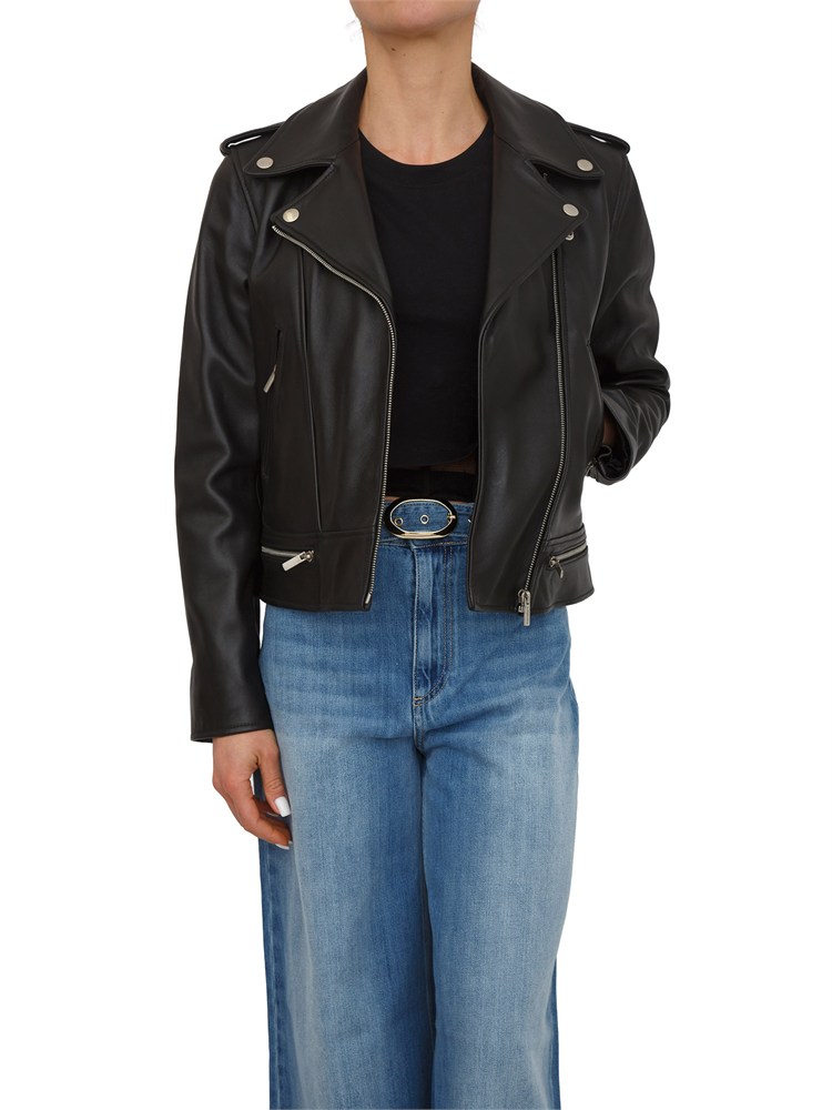 TWIN-SET Giubbino in pelle nero Twinset modello chiodo