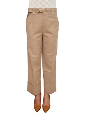TWIN-SET Pantaloni Twinset in cotone beige con cintura in DONNA