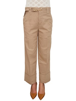 TWIN-SET Pantaloni Twinset in cotone beige con cintura in DONNA
