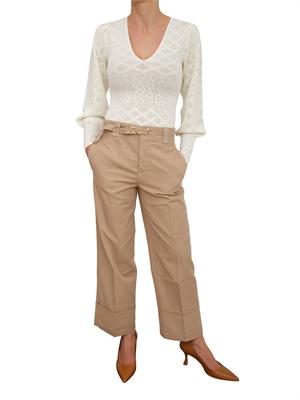 TWIN-SET Pantaloni Twinset in cotone beige con cintura in DONNA