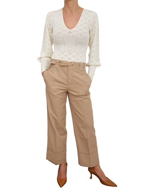 TWIN-SET Pantaloni Twinset in cotone beige con cintura in DONNA