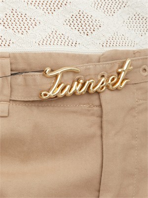 TWIN-SET Pantaloni Twinset in cotone beige con cintura in DONNA