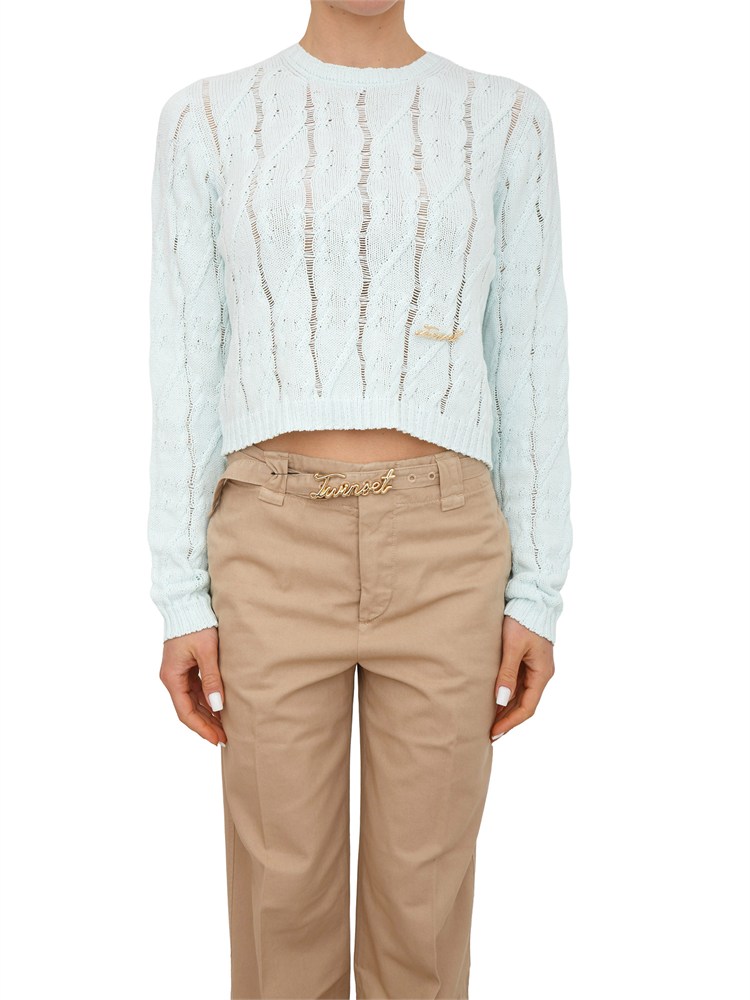 TWIN-SET Maglia Twinset in misto cotone trecce traforate acquamarina