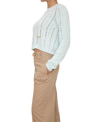 TWIN-SET Maglia Twinset in misto cotone trecce traforate acquamarina in DONNA
