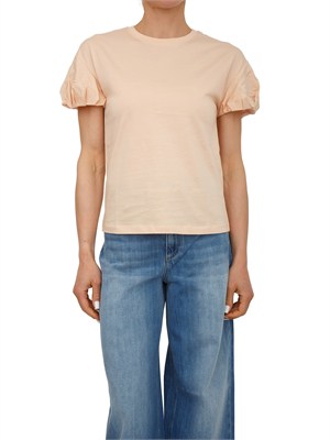 TWIN-SET T-shirt Twinset in puro cotone rosa maniche palloncino in DONNA