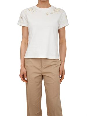 TWIN-SET T-shirt Twinset in cotone bianco con fiori e cristalli in DONNA