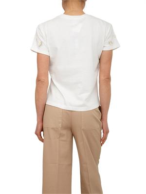 TWIN-SET T-shirt Twinset in cotone bianco con fiori e cristalli in DONNA