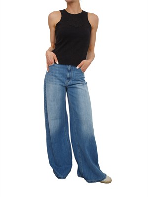 TWIN-SET Canotta Twinset in cotone a costine nero e intarsio mandala in DONNA