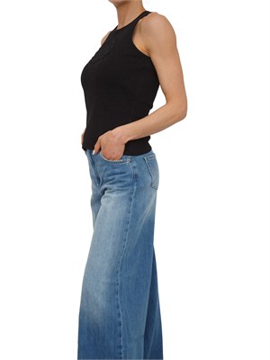 TWIN-SET Canotta Twinset in cotone a costine nero e intarsio mandala in DONNA