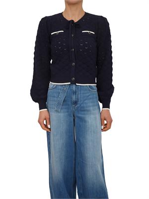 TWIN-SET Cardigan coreana Twinset in maglia di viscosa blu in DONNA