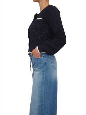 TWIN-SET Cardigan coreana Twinset in maglia di viscosa blu in DONNA