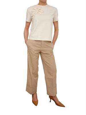 TWIN-SET T-shirt Twinset in cotone avorio ricamo fiore in DONNA