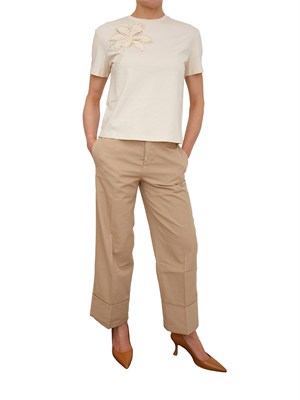 TWIN-SET T-shirt Twinset in cotone avorio ricamo fiore in DONNA
