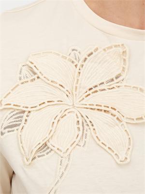 TWIN-SET T-shirt Twinset in cotone avorio ricamo fiore in DONNA