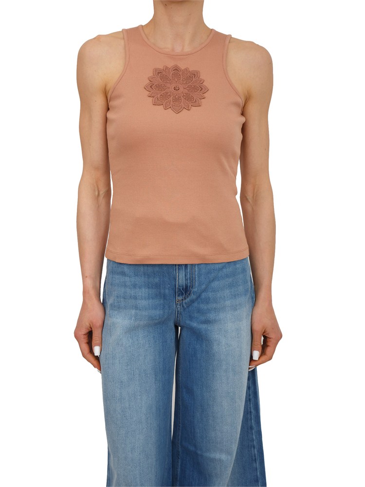TWIN-SET Canotta Twinset in cotone a costine rosa antico e intarsio mandala