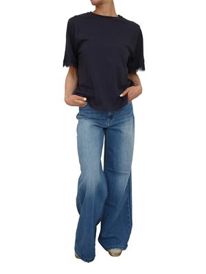 TWIN-SET T-shirt Twinset in cotone blu con maniche pizzo in DONNA