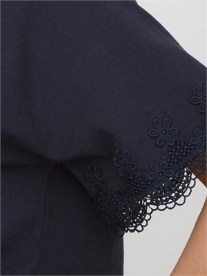 TWIN-SET T-shirt Twinset in cotone blu con maniche pizzo in DONNA