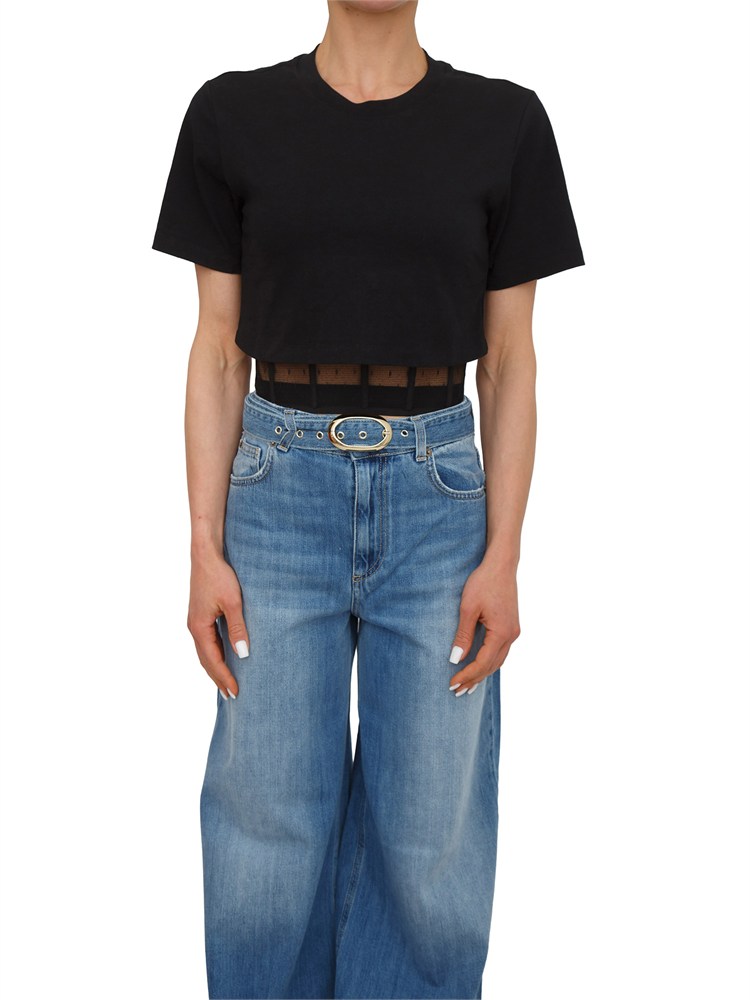 TWIN-SET T-shirt Twinset in cotone nero con bustier