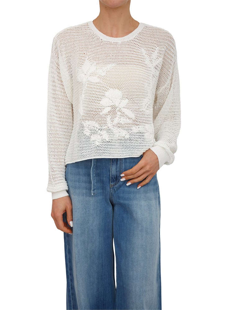 TWIN-SET Maglia Twinset in misto cotone bianco panna a rete