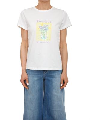 TWIN-SET T-shirt Twinset in cotone bianco con stampa in DONNA