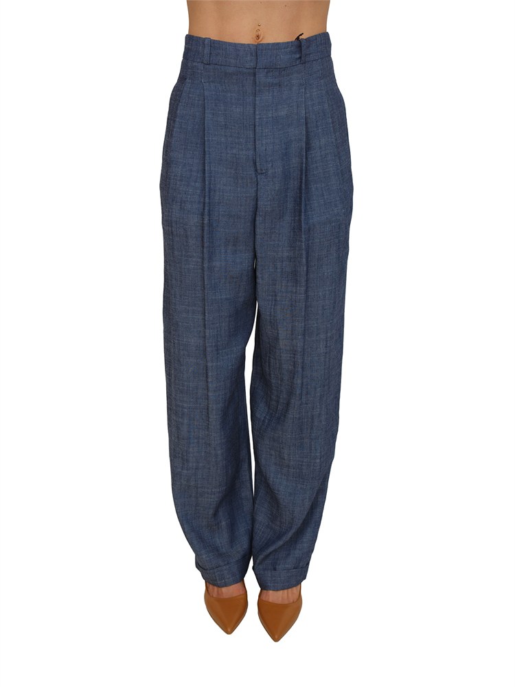 Pantaloni Peuterey donna in misto lyocell e lino blu