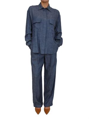 Pantaloni Peuterey donna in misto lyocell e lino blu in DONNA