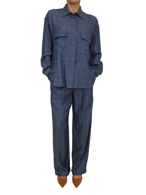 Pantaloni Peuterey donna in misto lyocell e lino blu in DONNA