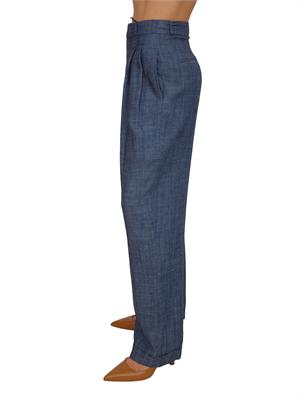 Pantaloni Peuterey donna in misto lyocell e lino blu in DONNA