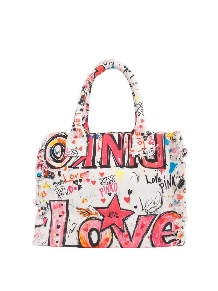 Borsa Beach Pinko in canvas con stampa urban