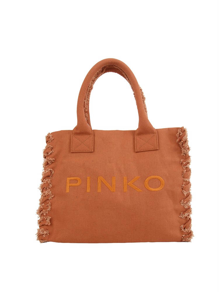 Borsa Beach Pinko in canvas color cuoio