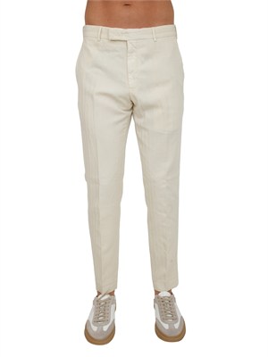 Pantaloni PT Torino in herringbone di cotone e lino beige in UOMO