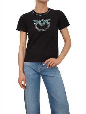 T-shirt Fidenza Pinko in cotone nero con maxi ricamo gioiello in DONNA