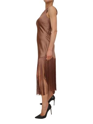 Abito Kiwi Pinko in satin marrone con frange in DONNA