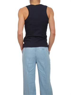 Canotta Blugirl in cotone blu con logo strass in DONNA