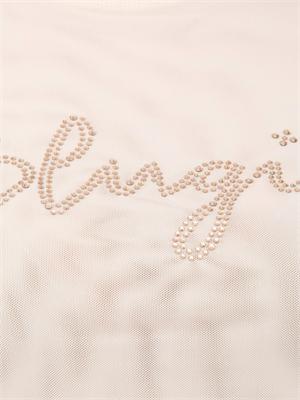 T-shirt Blugirl in tulle doppio cipria con logo cristalli in DONNA